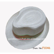 Sombrero blanco barato del sombrero de ala con la banda de tira con diseño de encargo sombrero de paja del papel del logotipo